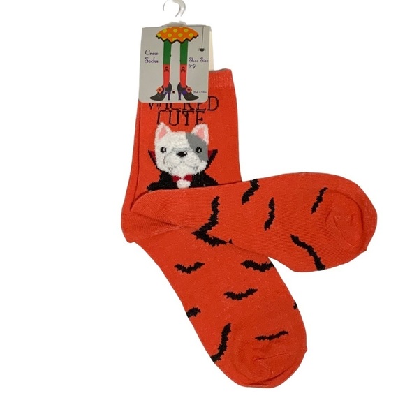 Halloween Dog Theme Women’s Socks Wicked Cute Dog with Bat Print Shoe SZ  9-11 - Picture 5 of 8